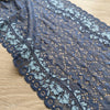 Pizzo Elastico Blu Polvere con Motivo Floreale