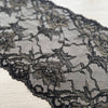 Pizzo Elastico Nero con Ricami Floreali Oro Lurex