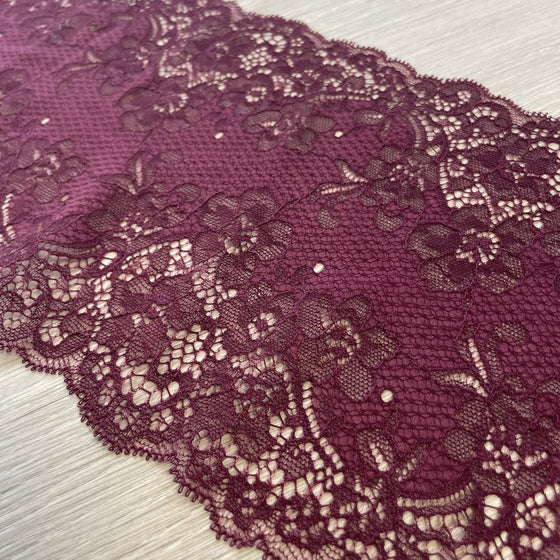 Pizzo elastico floreale bordeaux