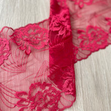  pizzo rosso, pizzo ricamato, pizzo floreale, pizzo per intimo, sartoria, handmade, su misura, tessuti