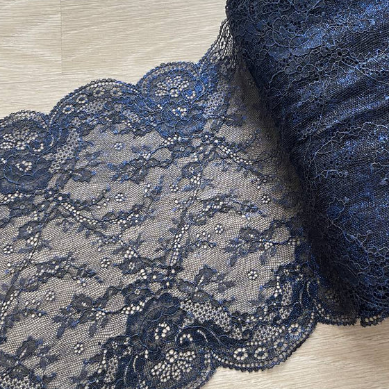 Pizzo elastico a blu metallizzato