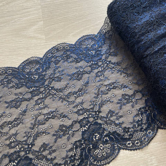 Pizzo elastico a blu metallizzato