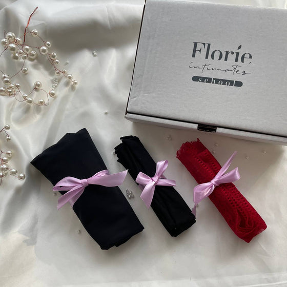 La box con tutti i materiali per il corso "Slip in microfibra", Florie Intimates School