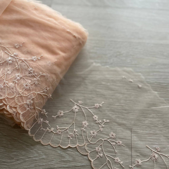 Pizzo con un lato smerlato nude con ricami delicati