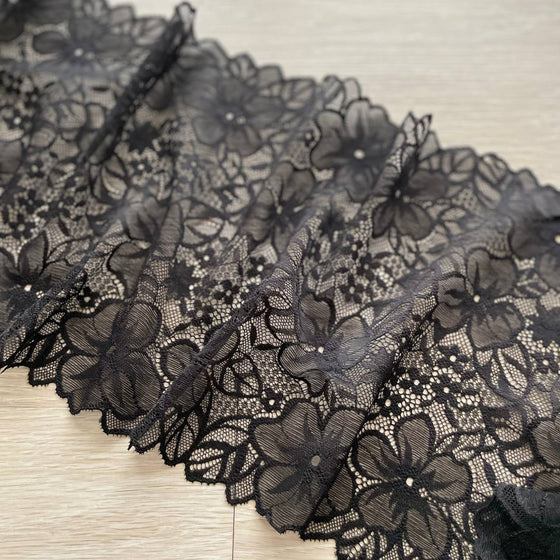 Pizzo elastico floreale nero