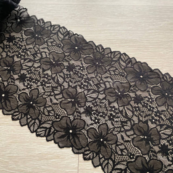 Pizzo elastico floreale nero