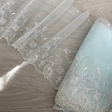  Pizzo ricamato da un lato verde acqua e bianco